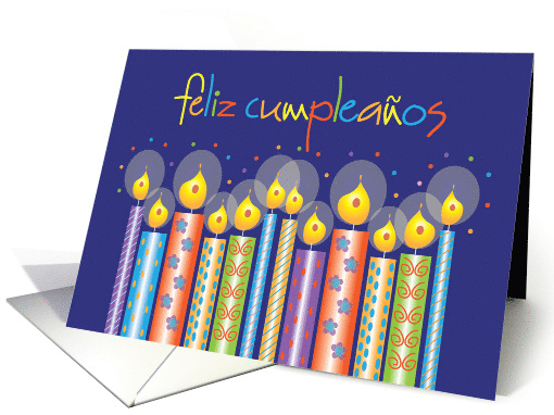 Feliz Cumpleaos con velas de colores brilliantes y Letras Manos card
