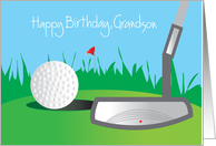 Hand Lettered Birthday for Grandson Golfer with Golf Ball and Putter card