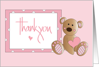 Hand Lettered Thank you for the Baby Girl Gift with Stuffed Brown Bear card