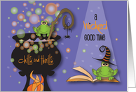 Halloween Party Invitation Wicked Good Time Cauldron and Frogs card