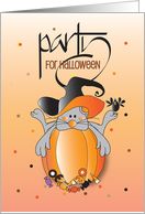 Hand Lettered Halloween Party Invitation with Mouse and Pumpkin card