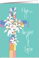 Hand Lettered Easter Hope Stained Glass Cross and White Easter Lilies card