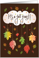 Thanksgiving Fall Feast Invitation with Dangling Patterned Fall Leaves card