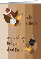 Father’s Day Party Invitation with Leaves Football Grill and Golf Ball card