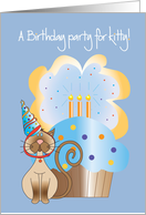 Invitation for Pet Cat’s Birthday Cat in Party Hat & Candled Cupcake card