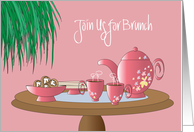 Invitation for Brunch with Tea and Bowl of Cinnamon Rolls and Pancakes card