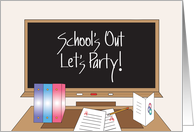 Invitation to School’s Out Party with Blackboard and School Desk card