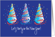 Hand Lettered Invitation for Business New Year Party with Party Hats card