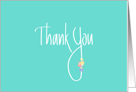 Hand Lettered Thank You with Bright Colored Flowers on Mint Green card