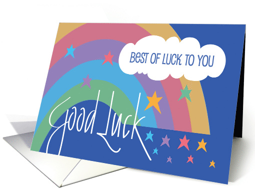 Hand Lettered Good Luck with Colorful Rainbow and Bright Stars card