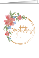 Hand Lettered Congratulations in Golden Color with Ring of Flowers card