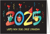 New Year’s 2024 for Great Grandson with Colorful Birds in Party Hats card