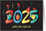 New Year’s 2025 for Son with Birds Celebrating with Party Hats card