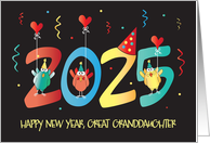 New Year’s 2025 Great Granddaughter Yellow Birds in Party Hats card