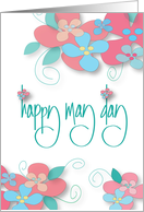 Hand Lettered May Day with Bouquets of Pink and Blue Spring Flowers card