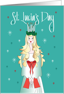 Hand Lettered St. Lucia’s Day Girl with Halo Crown of Lighted Candles card