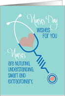 Hand Lettered Nurses Day From All of Us Stylized Stethoscope and Heart card