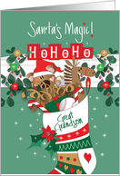 Santa’s Magic for Great Grandson’s Christmas, Santa Bear Stocking card