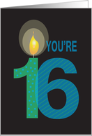 Birthday for 16 Year Old, You’re 16 with Large Candle card