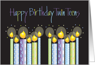 Birthday for Twin Boy Teens, Colorful Patterned Candles card