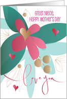 Hand Lettered Mother’s Day for Great Niece Love You Flower and Hearts card