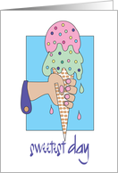 Hand Lettered Sweetest Day Hand Holding Pink and Green Ice Cream Cone card