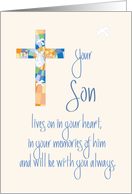 Sympathy in Loss of Son, Stained Glass Cross and Dove card