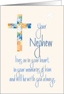 Sympathy in Loss of Nephew, Stained Glass Cross and Dove card