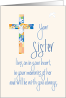 Hand Lettered Sympathy in Loss of Sister, Stained Glass Cross card