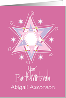 Bat Mitzvah Congratulations Stylized Star of David with Custom Name card