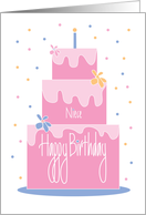 Birthday for Niece, Layered Pink Floral Cake with Confetti card