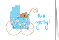 We’re expecting Announcement for Boy, Bear in Blue Floral Stroller card