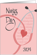 Hand Lettered Nurses Day 2024 Pink Stethoscope with Characteristics card