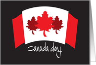 Canada Day, with Red and White Banner and Red Maple Leaves card