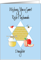 Rosh Hashanah for Daughter, Honey, Apples and Star of David card