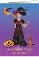 Hand Lettered Halloween Granddaughter Trick or Treater in Witch Gown card