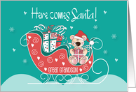 Christmas for Great Grandson Here Comes Santa Bear in Fancy Sleigh card