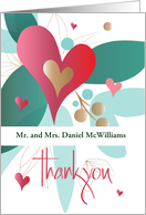 Hand Lettered Thank you for Wedding Gift Hearts with Custom Names card