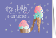 Birthday for 15 Year Old, Cupcake & Ice Cream Stiletto High Heel Shoe card