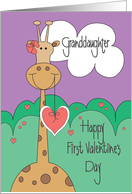 First Valentine’s Day for Granddaughter, Giraffe, Heart and Bow card