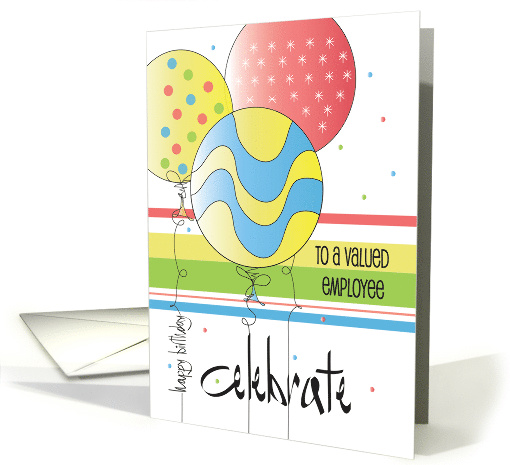 Hand Lettered Birthday for Employee with Decorated Balloon Trio card