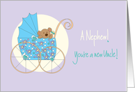 Becoming an Uncle to new baby Nephew, Bear in Blue Stroller card
