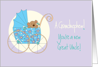 Becoming a Great Uncle to Grandnephew, Bear in Blue Stroller card