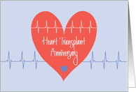 Heart Transplant Anniversary, with Heart and Heart Waves card