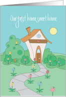 Our First Home, Cottage with Heart, Flowers and Birds card