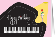 Birthday for Musician, Baby Grand Piano with Rose and Vase card