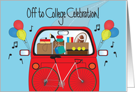 Invitation to Off the College Celebration with Loaded Car and Balloons card