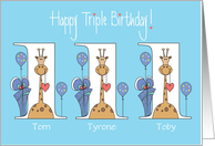 1st Birthday for Grandson Triplets with Custom Names card