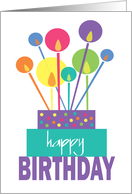 Hand Lettered Birthday Celebration Stacked Cake & Bright Candles card
