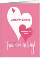Adoption Finalization Congratulations for Girl Hearts and Custom Name card